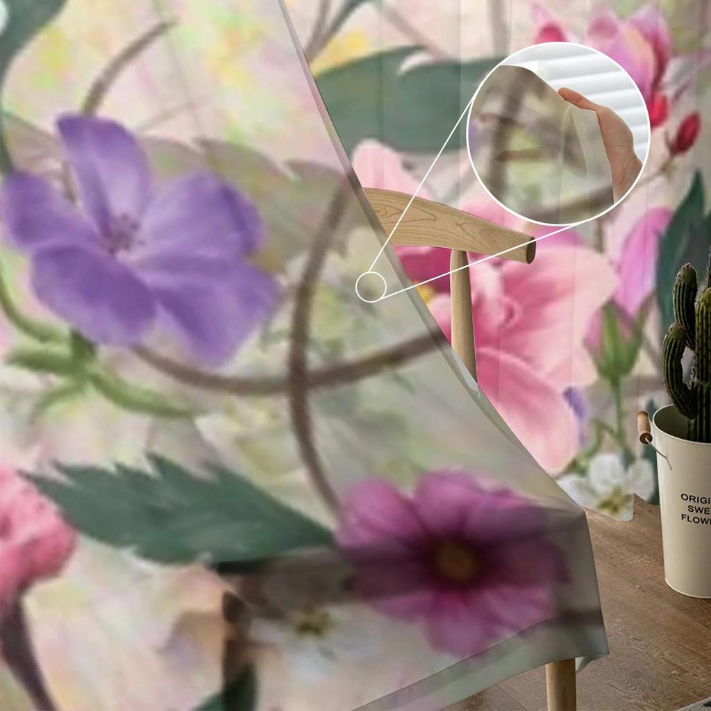 Wunderschön mit Blumen-Botanik-Tüll-Fenstervorhang für Wohnzimmer, Schlafzimmer, transparente Voile-Vorhänge, Küchenbehandlungen, Vorhänge