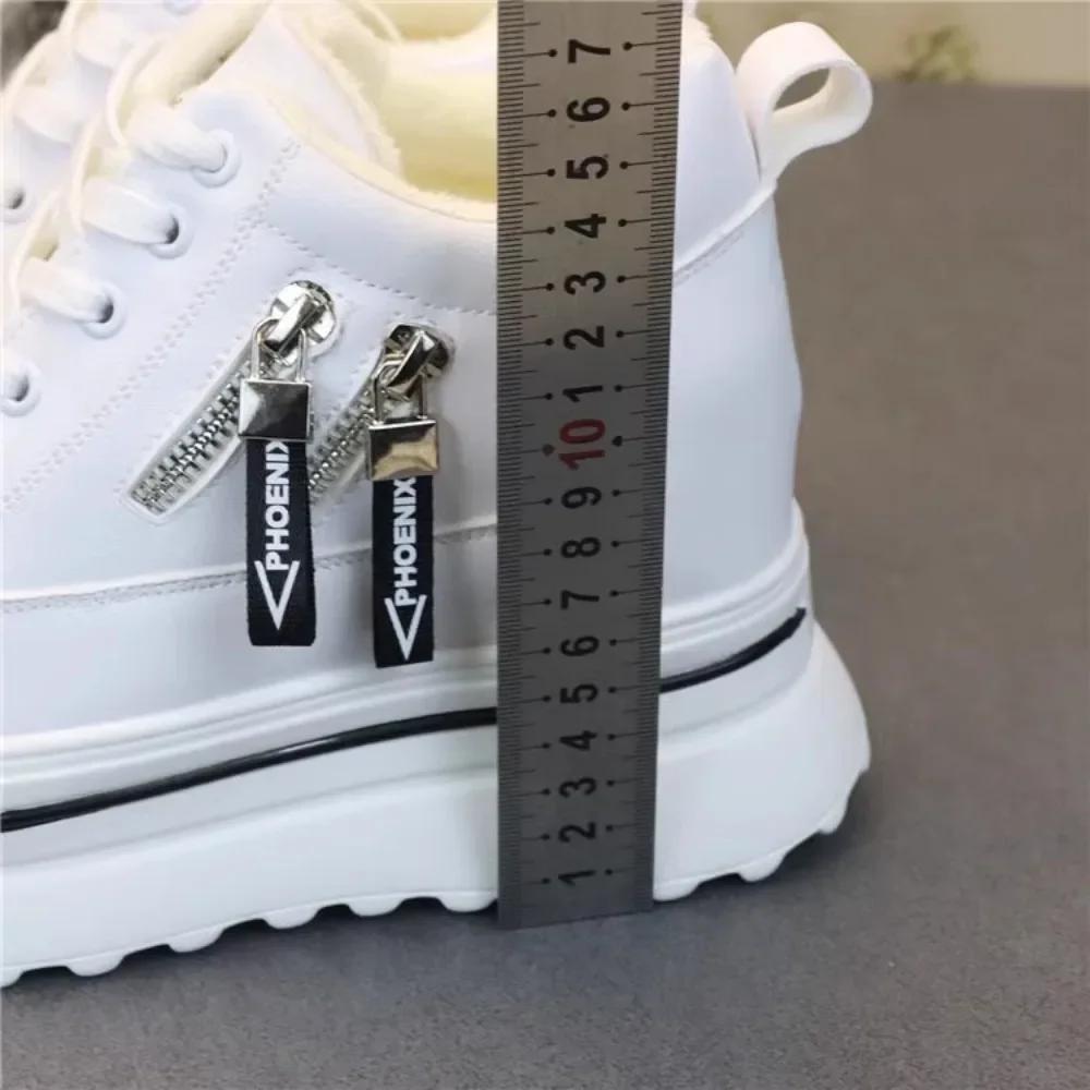 Fashion 9cm Fashion Cashmere Warm Lace-up Small White Shoes Increase Round Head Casual Winter Large Size Muffin Women's Cotton Shoes