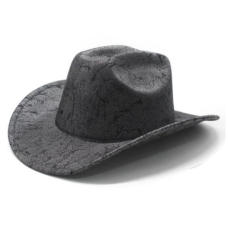 Vintage Textured Western Cowboy Hat Pu Men'S British Top Hat Big Brim Outdoor Shade Jazz Hat