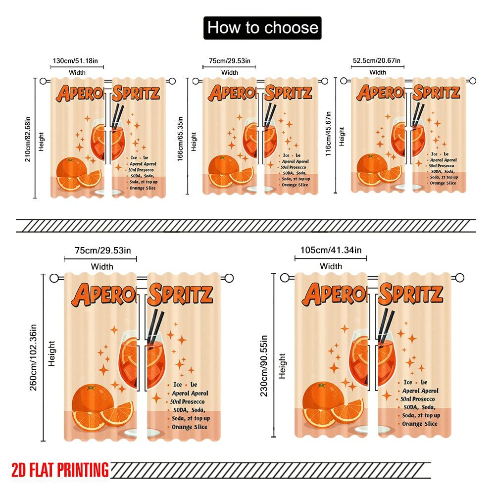 2pcs 2D Flat Printing Curtain Aperol Spritz Cocktail Recipe Fabric Without Electricity Festive Curtains for Festive Portraits