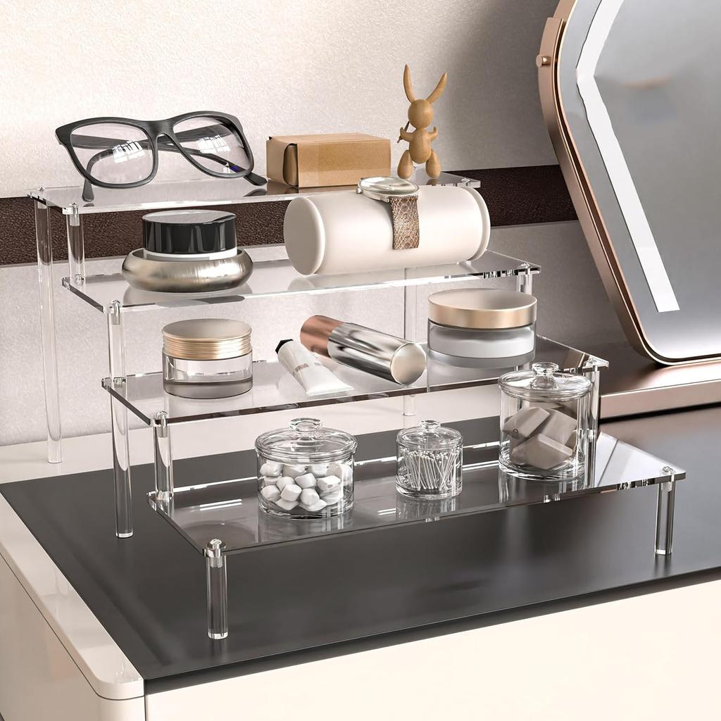 Transparent Acrylic Display Stand Pottery Storage Rack - Doll Clay Figurine Ladder Shelf for Makeup Organization Home Store