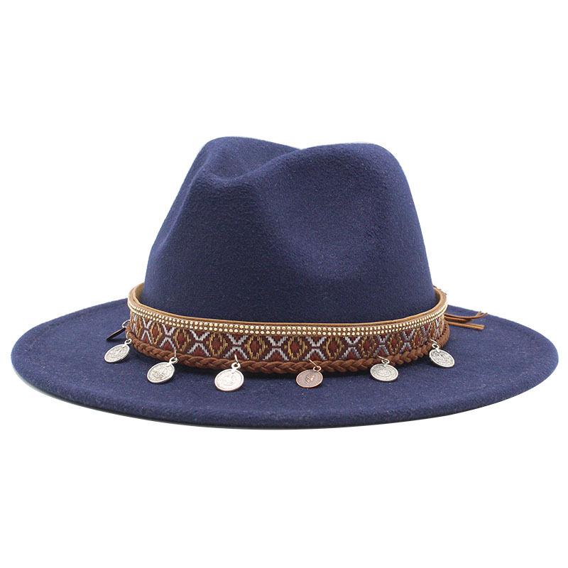 Woolen Jazz Minority Style Top Hat Women'S Retro Flat-Brimmed Big Eaves Hat