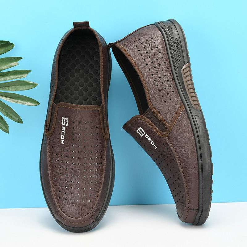 Spring and summer men's casual leather shoes waterproof and oil-proof chef shoes soft-soled non-slip work shoes hotel work leather shoes men