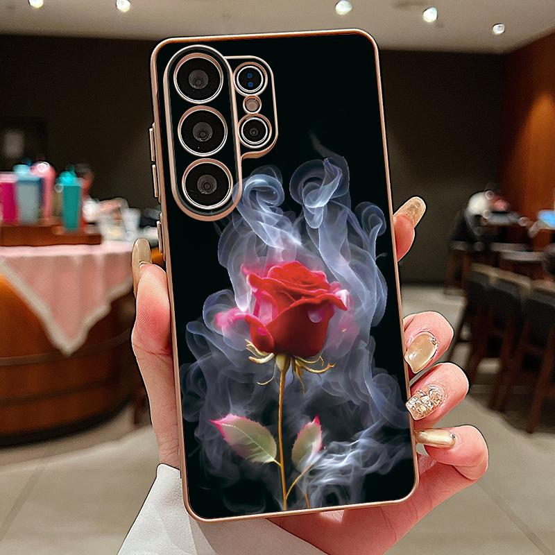 Magnetic For Magsafe Case For Samsung Galaxy S26 Ultra S25 Edge S24 Plus S23 FE S22 A17 A54 A55 A56 A57 5G Red Rose Flowers Pattern Cover