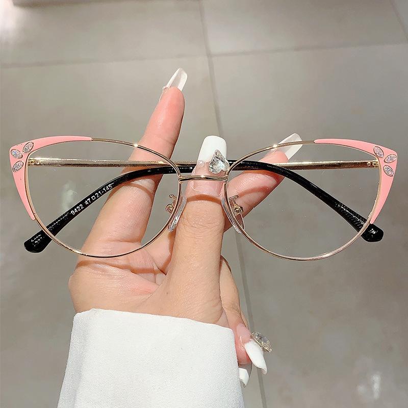 Vintage Cat Eye Glasses Women Anti Blue Light Optical Metal Diamond Luxury Designer Myopia Prescription Eyewear Frame