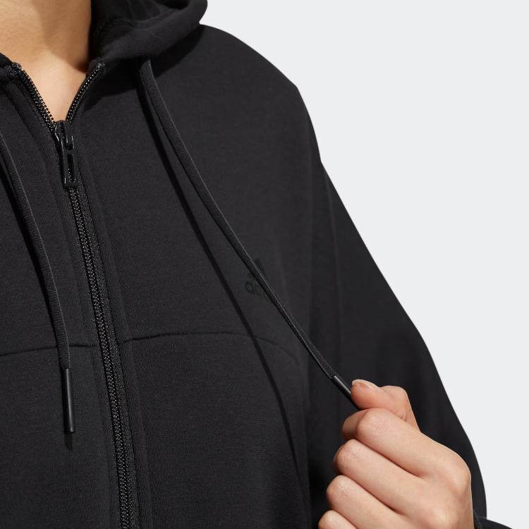 Adidas Solid Color Logo Embroidered Sports Long Sleeve Jacket Women Jackets Black HM2814