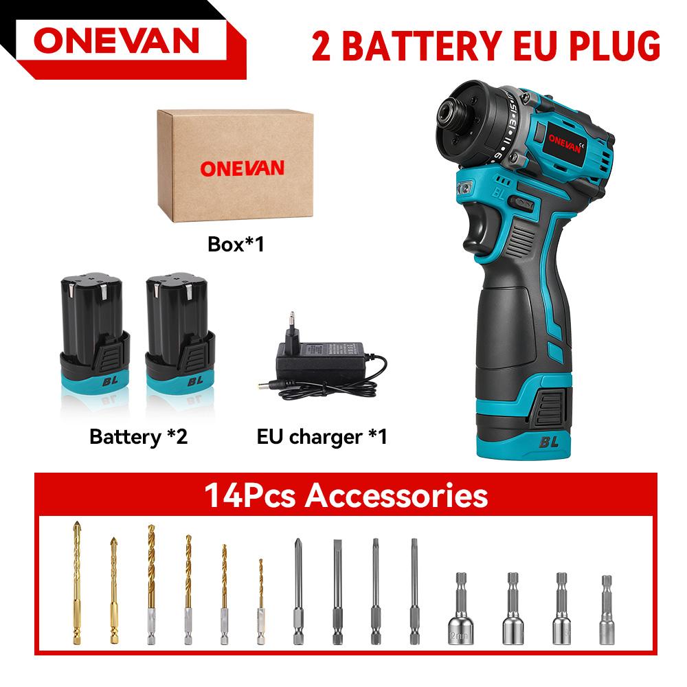 

ONEVAN 21+2 Brushless Electric Screwdriver Mini 3IN1 Cordless Screwdriver Electric Drill Household Wood Drilling Repair Tool 2x Battery-EU Plug