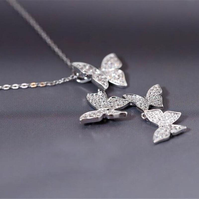 High -Quality New Fashion 925 Sterling Silver Jewelry Personality Butterfly Crystal Female Clavicle Chain Pendant Necklaces H300