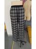 Retro Karo Bodenlange Weitbeinige Hose: Elastischer Bund, Vielseitig, Bequem, Gerades Bein, Lässiger Stil