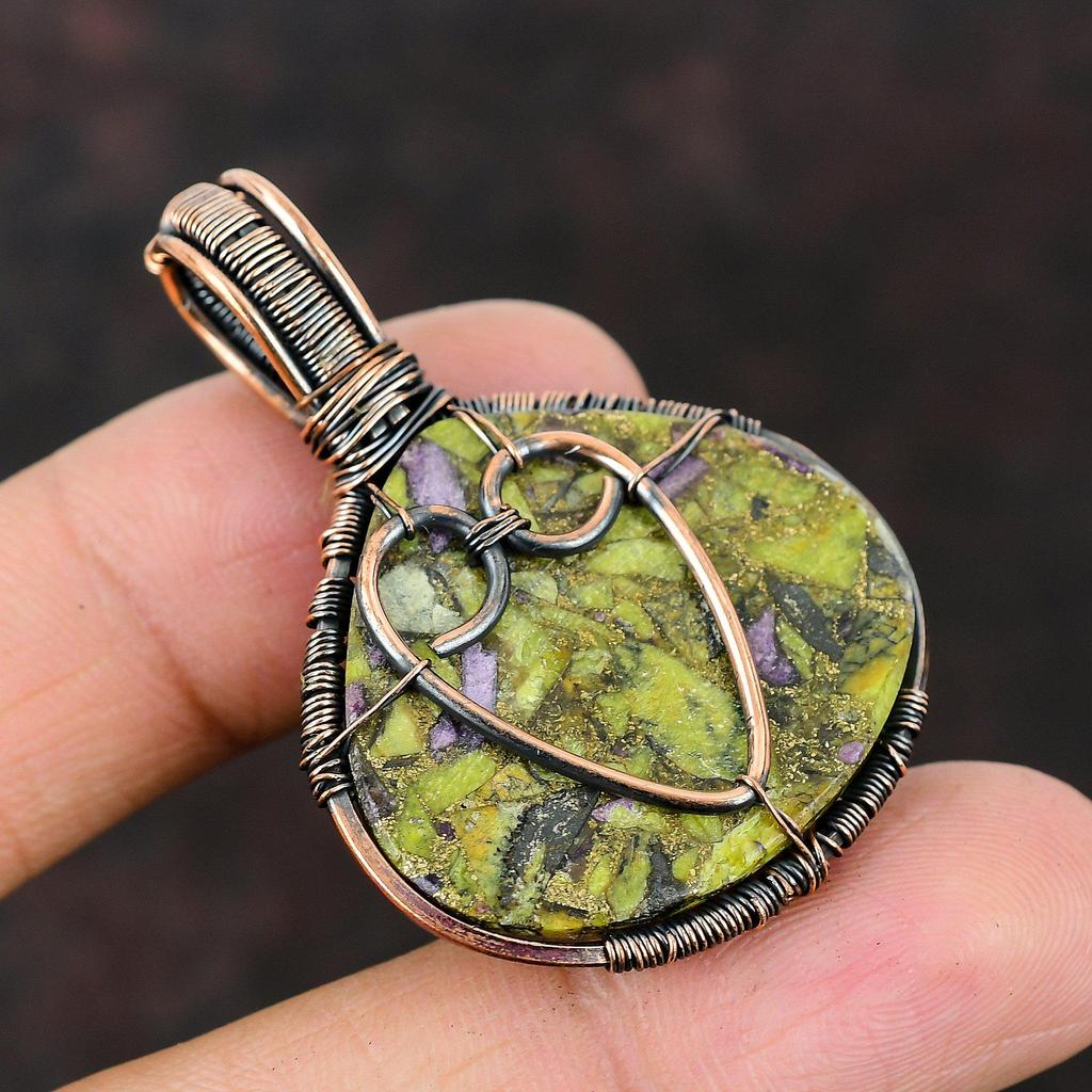 Tree Of Life Stichtite Gemstone Pendant Copper Wire Wrapped Pendant Copper Wire Jewelry Gift For Him Handmade Pendant Tree Of Life Jewelry