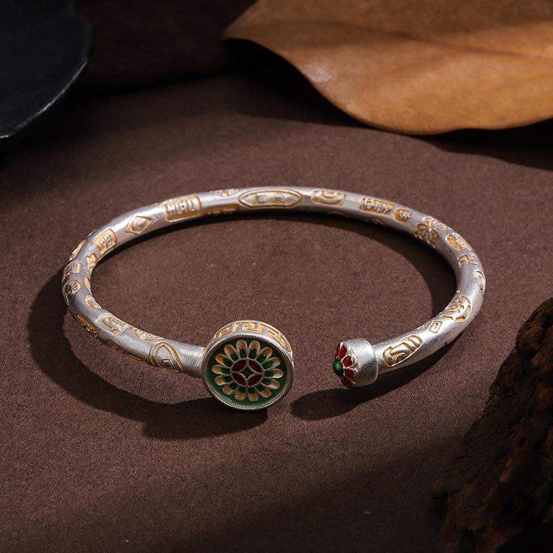 Love and Fashion2025New enamel sunflower bracelet with auspicious words, women's new Chinese-style light luxury open bracelet