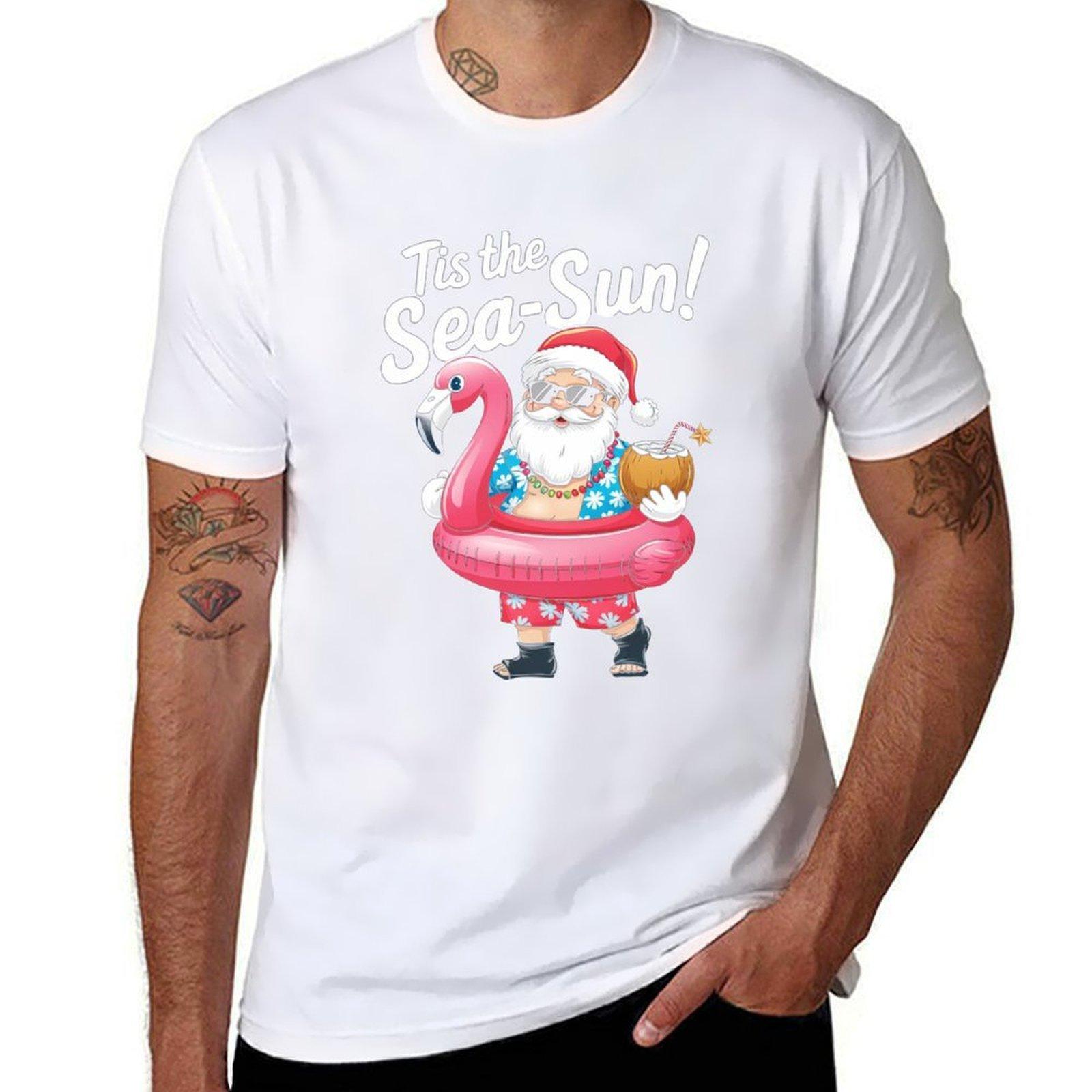 Tis The Sea Sun Santa Christmas In July Hawaiian Christmas Tshirt Vintage Luxury Unisex Big And Tall T Shirts For Unisex S