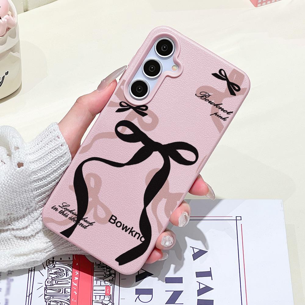 Zwart Roze Dubbellaags Strikje Telefoonhoesje Voor Samsung S25 Ultra S24 FE S23 A17 A56 5G A16 A55 A36 A53 A35 A06 A07 A26 Cover Galaxy A16 5G
