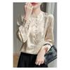 Women S Chinese Style Stand Collar Long Sleeve Printed Satin Shirt