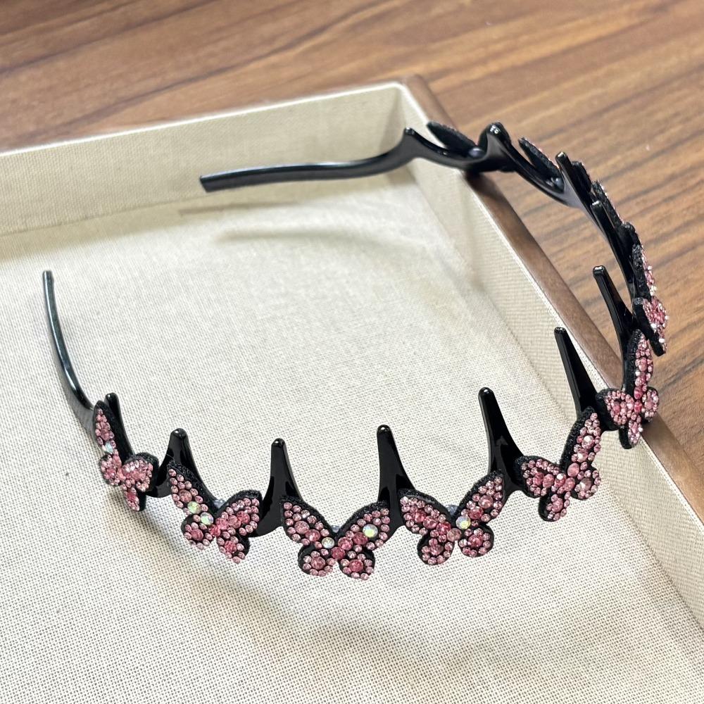 Mit rutschfesten Clips Schmetterlingsclip Stirnband Silberne wellige Stirnbänder Kristall-Stirnband für Damen