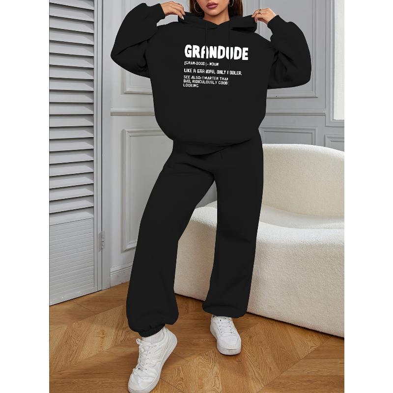 

Sweatshirt and Knit Pants Polyester 2 Piece Tracksuit Quick Dry Casual Lounge Outfit L чорний