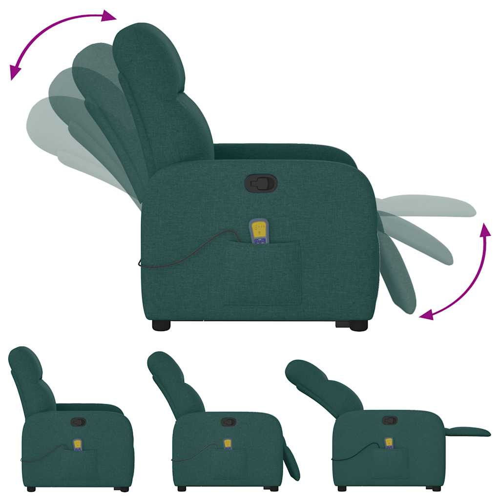 Massage Recliner with Rising Aid Dark Green Fabric