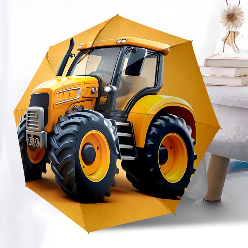 Cartoon-Traktor-Thema Faltbarer Regenschirm Mode Automatik-Öffnung 8 Eisenrippen Kunststoffgriff Faltbarer Sonnenschirm Perfekte Weihnachtsgeschenke