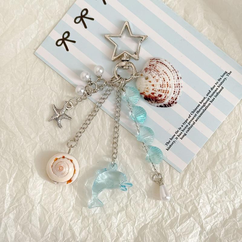 Y2K Shell Conch Fish Beads Keychain Fashion Handbag Pendant Beads Key Ring Jewelry Accessories Girls Gifts