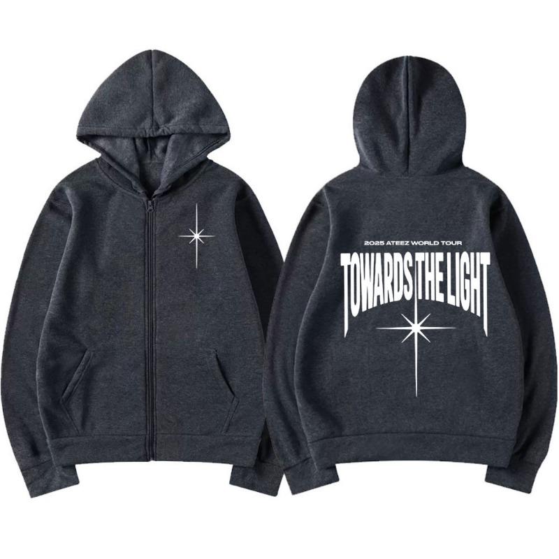 Ateez Welttournee Towards The Light Reißverschluss Kapuzenpullover Herren Damen Koreanischer Kpop Zip-Up Sweatshirt Mode Langarm Kapuzenpullover Jacke