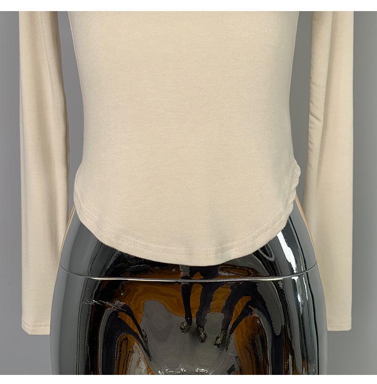 Korean Sexy Bust-Enhancing High Neck Slimming Long Sleeve T-shirt for Women