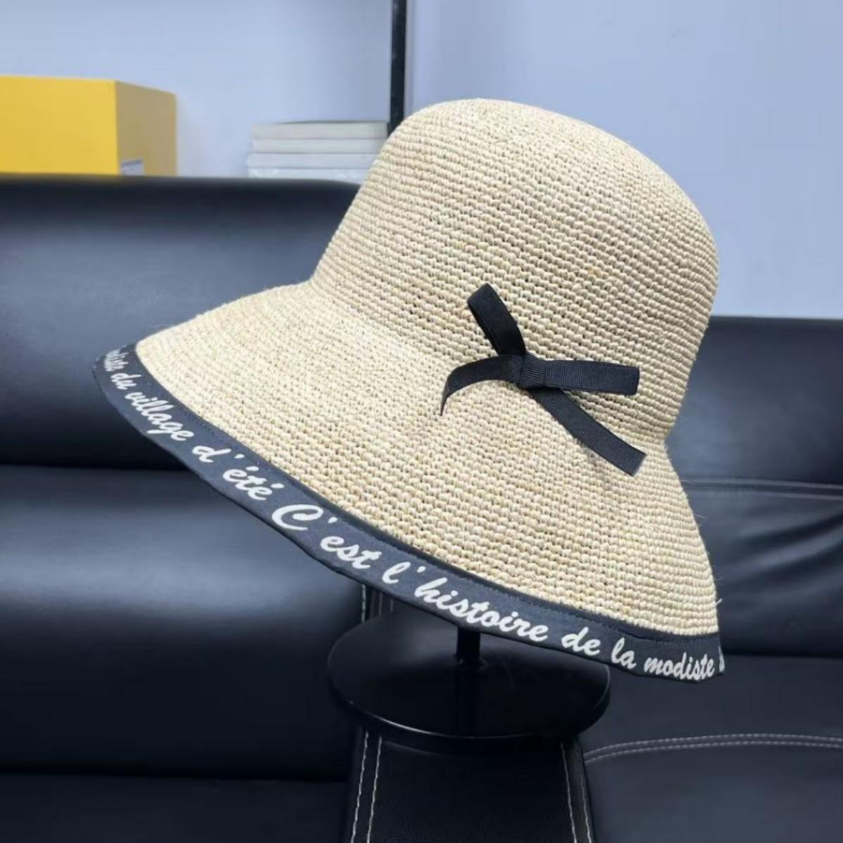 

High quality new raffia big edge sunscreen straw hat women s small bow decorative basin hat bucket hat sunshade sun hat M（55-58cm）
