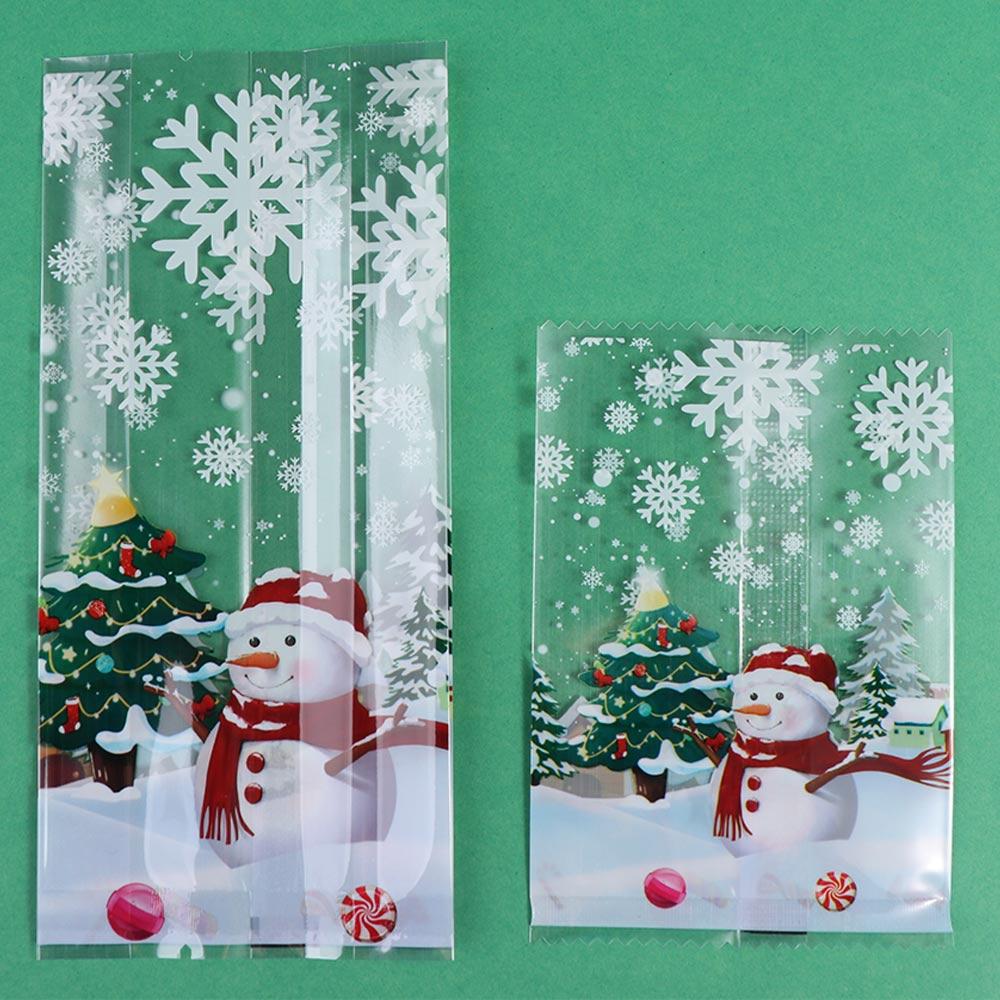 50/100Pcs Snowman Snowflake Pattern Christmas Snowman Cookie Bags Baking Packaging Bags  Winter