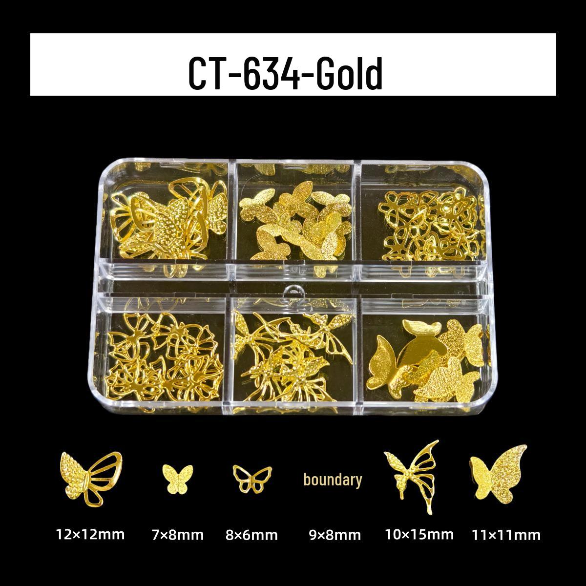 Gold & Silver Starburst Bow & Butterfly Alloy Nail Stickers - 6 Grid Box