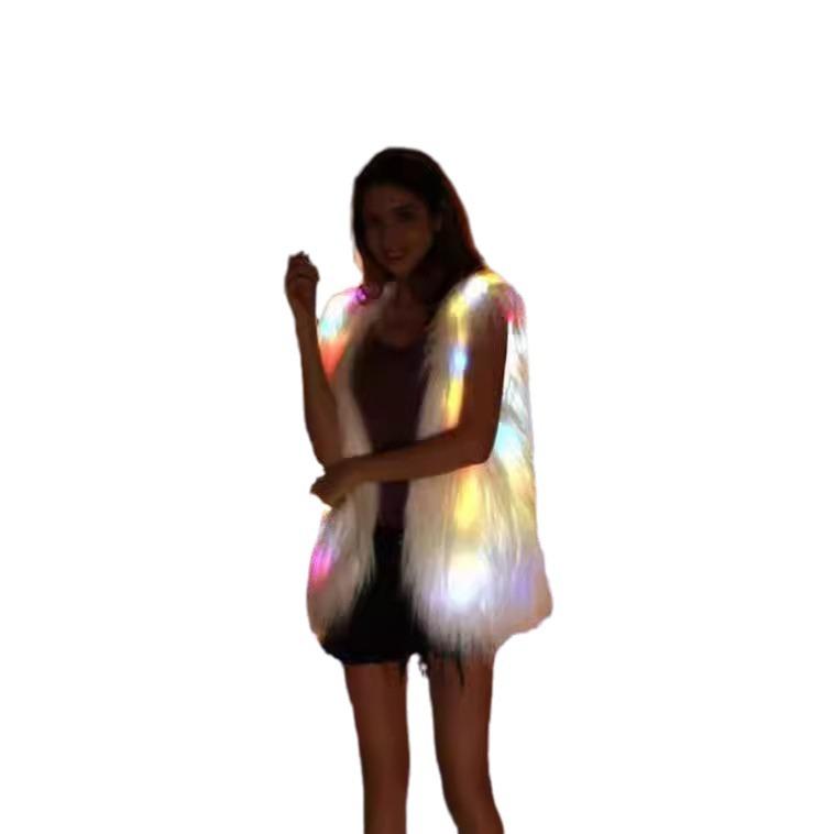 Europe, America, autumn and winter new fur coat women's vest medium and long coat LED luminous vest Christmas