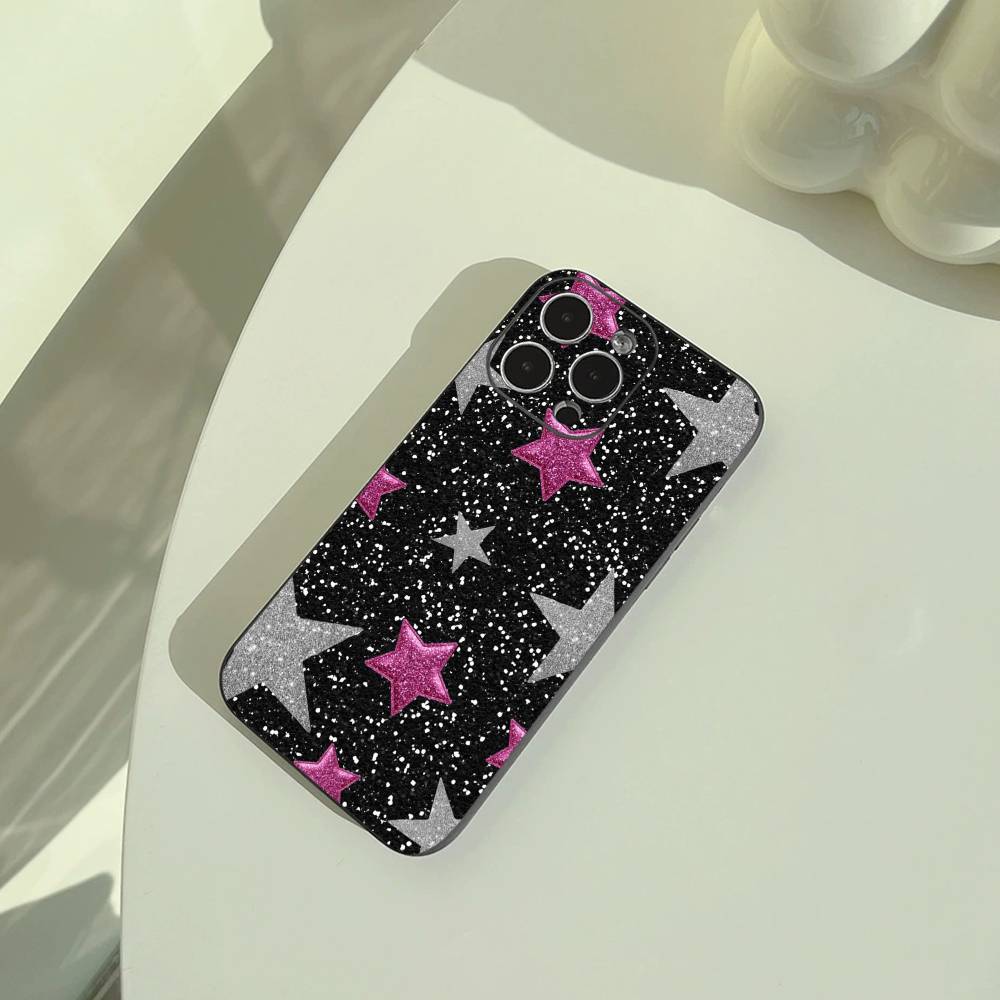 C-Colorful Star Phone Case For iPhone 17,16,15,14,13,12,11 Pro Max, Lightweight and practical Soft Black Cover