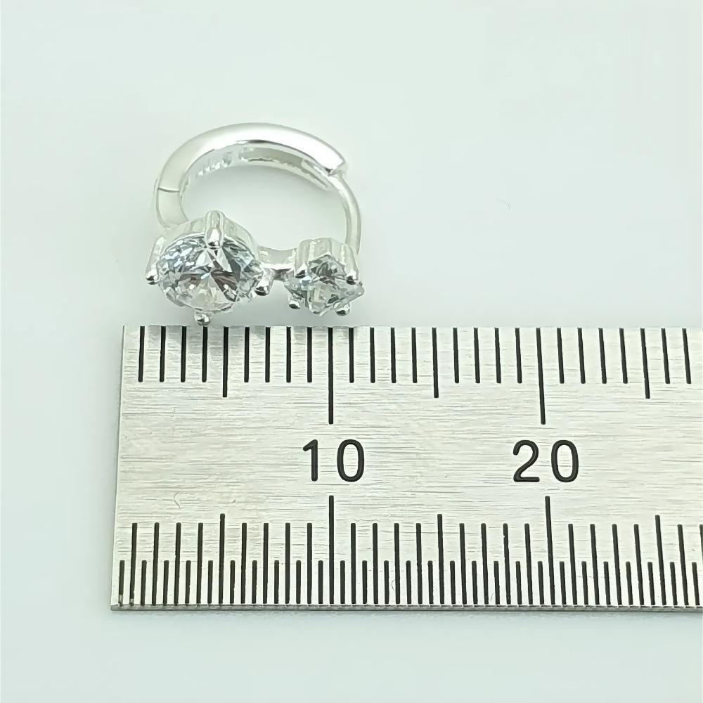 S925 Silver Dual Cubic Shine Huggie Earrings by Haniel – White, One-Touch Design, From Korea
