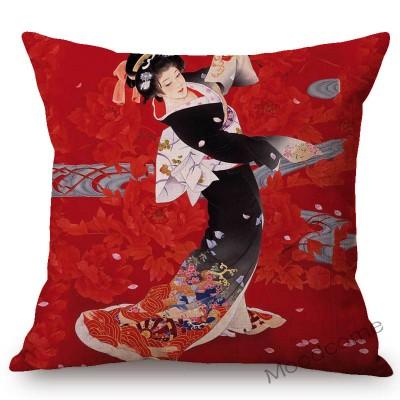 Floral Asian Girl Woman Japanese Geisha Art Sofa Pillow Case Japan Painting Beauty Goddess Home Decor Cotton Linen Cushion Cover