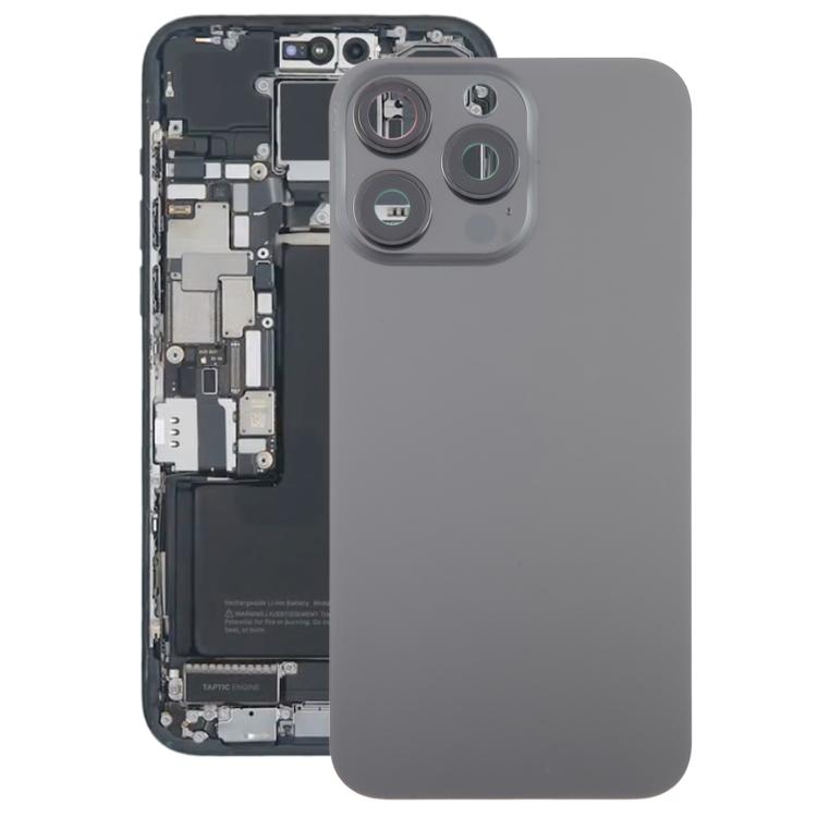 For iPhone 15 Pro Max Glass Battery Back Cover with Camera Lens Frame(Black)
