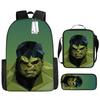 Children Backpack Three Piece Set With The Avengers Hulk Print Design For School Use