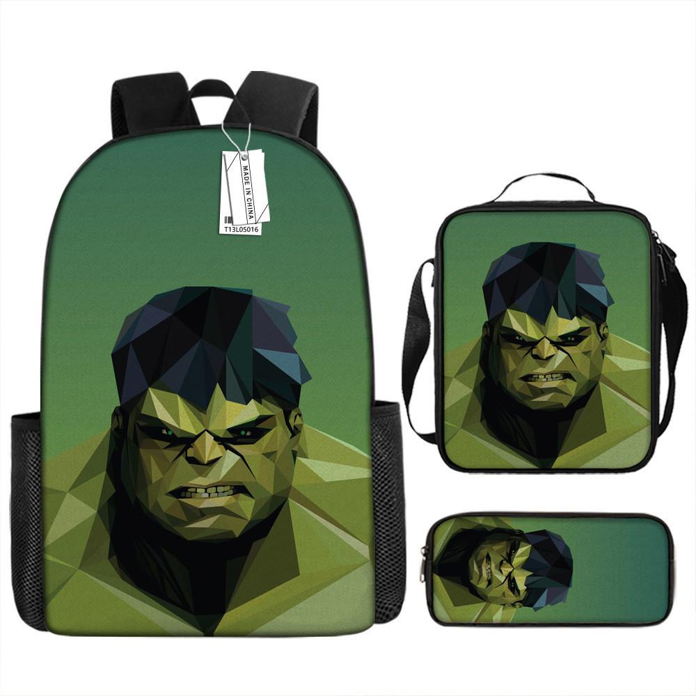 Children Backpack Three Piece Set With The Avengers Hulk Print Design For School Use