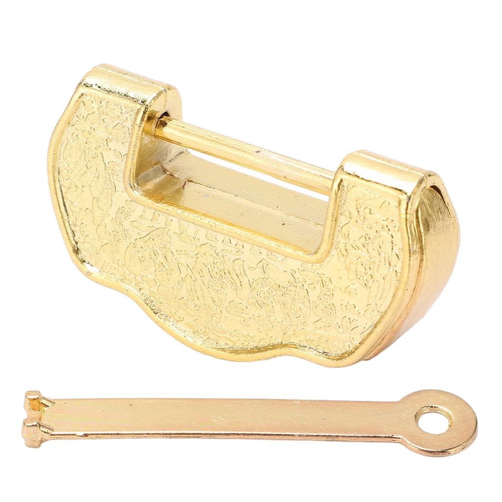 Vintage Lock Key Zinc Alloy Vintage Horizontal Open Brass Padlock with Key for Jewelry Box Suitcase