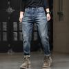 European version jeans men's slim-fitting straight pants stretch denim casual men's pants retro trend men's commuter long pants