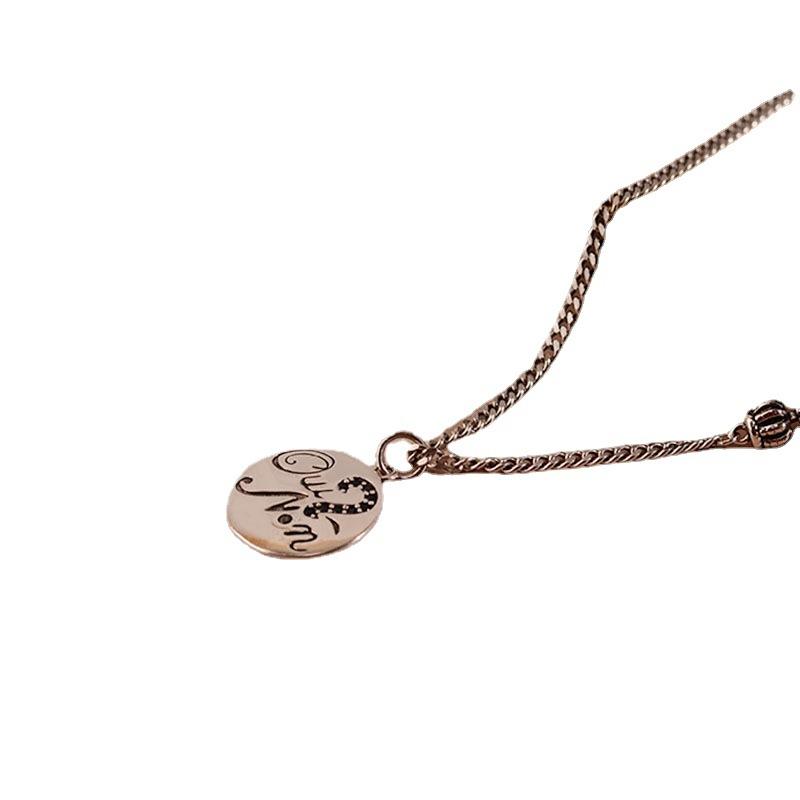 Simple Diamond-Encrusted Letter Round Brand Necklace Female Personality Retro Niche Design Wind Trend Jewelry