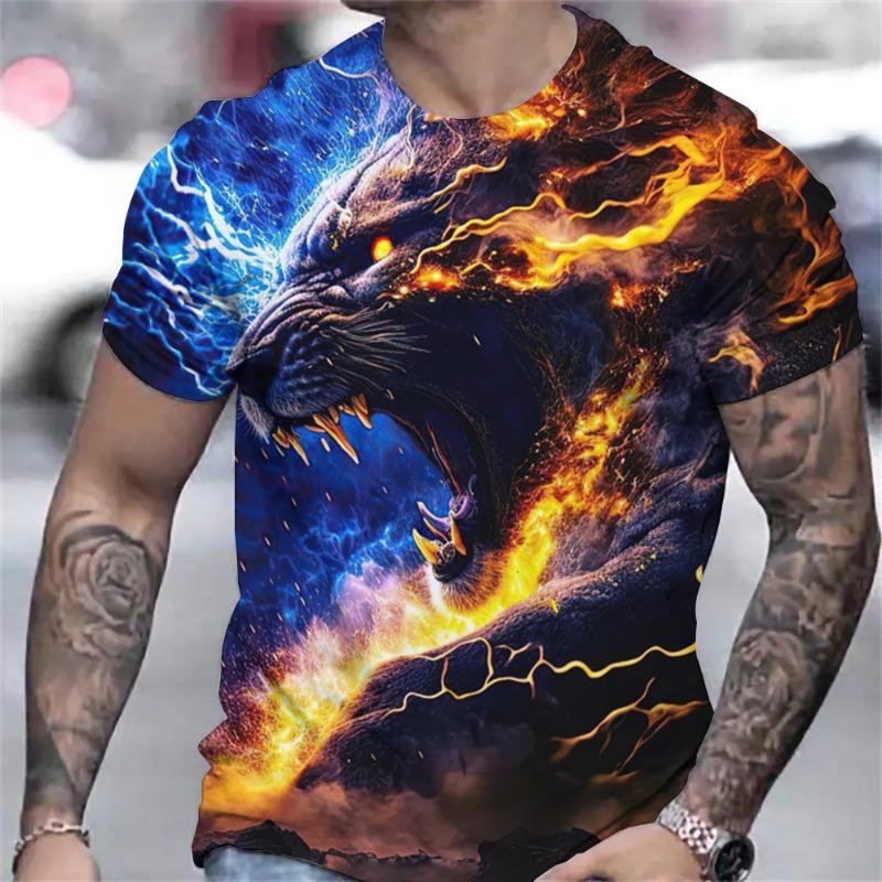 3D wzór w cętki t-shirty dla mężczyzn moda letnie koszulki z nadrukami zwierząt Casual O-neck z krótkim rękawem Hip Hop Harajuku bluzki oversize