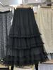 2025 Early New Elastic Waist Lace Lace Splicing A Word Big Pendulum Foreign Style Gray Cake Skirt Long Skirt