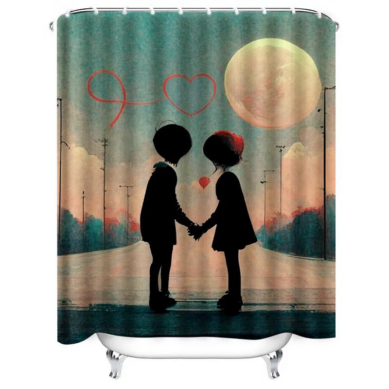 Romantic Couple Under The Moon Shower Curtain | Artistic Bathroom Decor
