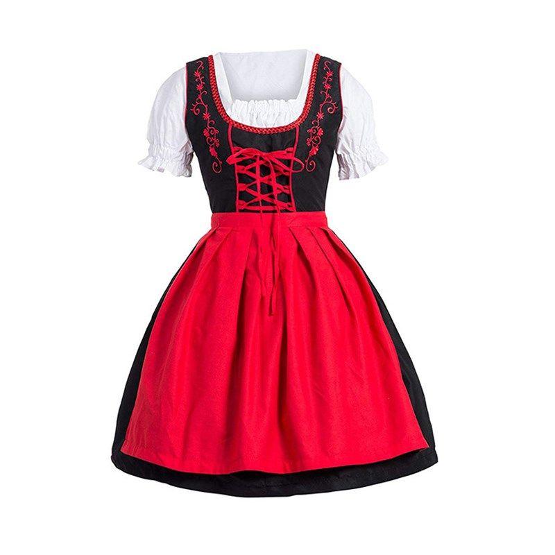 

Woman Oktoberfest Plaid Dirndl Dress German Bavarian Beer1 Red XXL