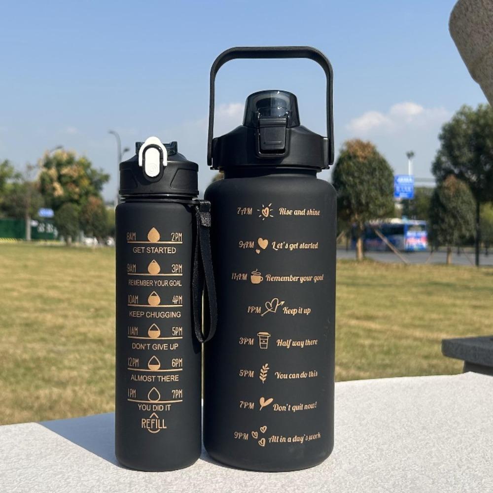 3Pcs Set Large Capacity Gradient Color Sport Water Bottle Plastic with Time Marker Gym Straw Cup Leakproof Water Cup School