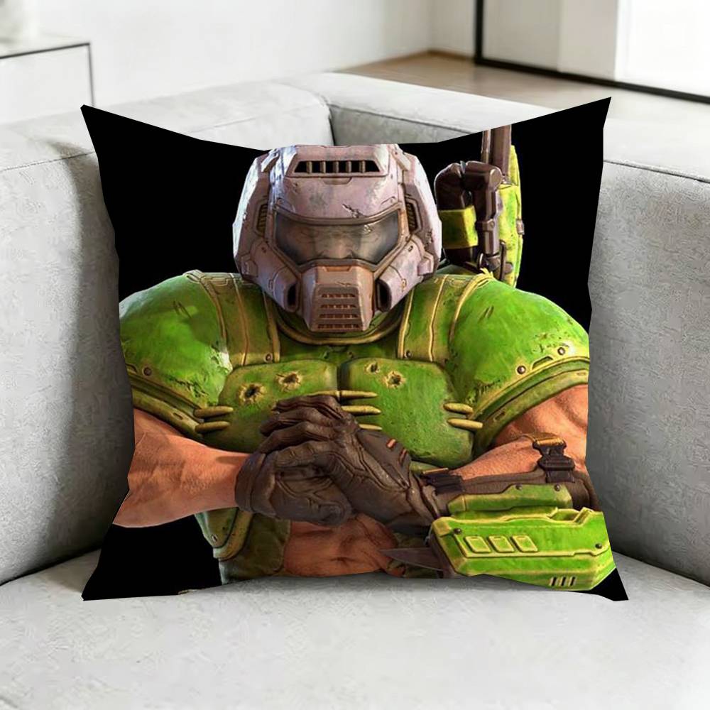 Game DDoomM Slayer  Square DoubleSided printed Pillow Case Bedroom Bedside Pillow Sofa Cushion Cover Gift