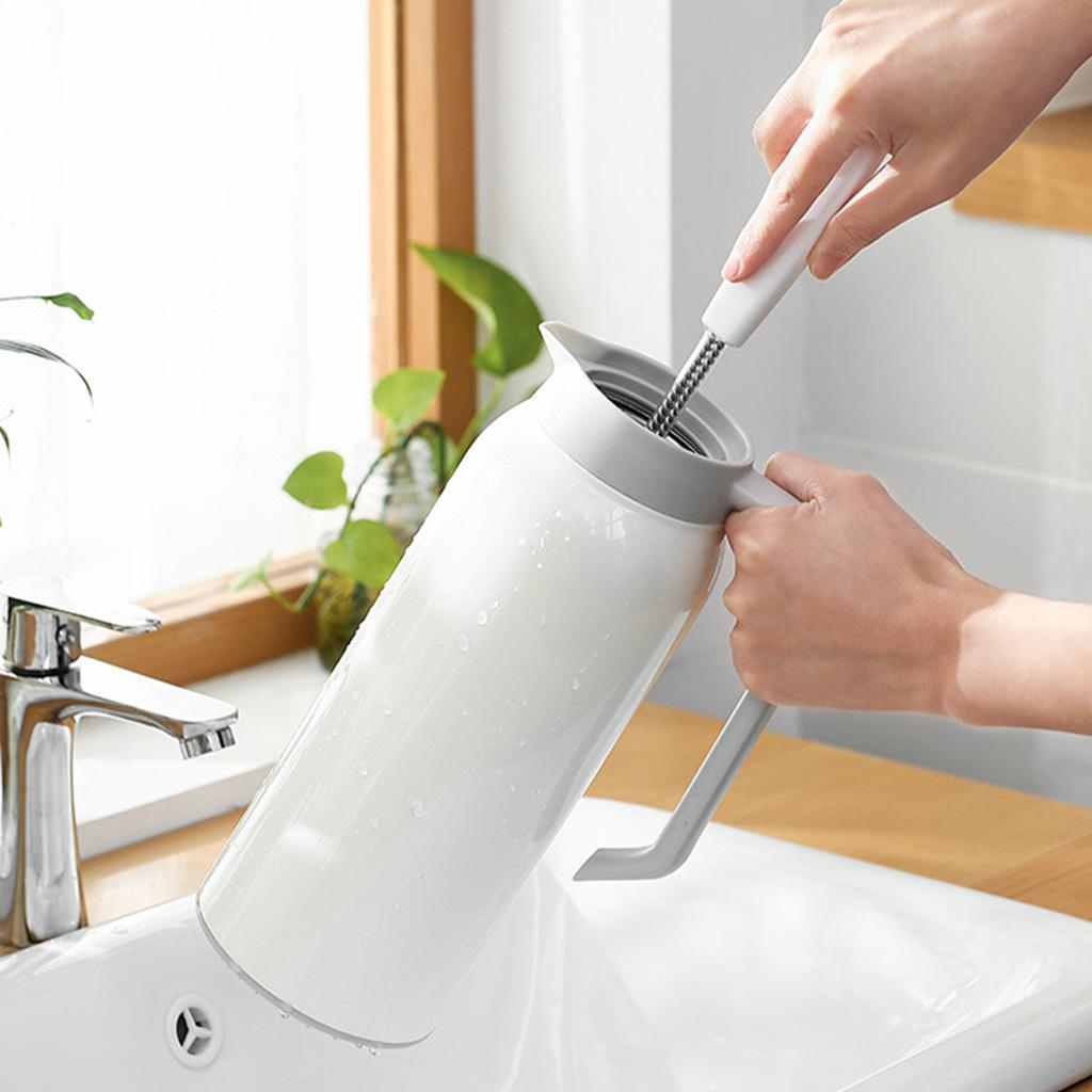 Brosse de nettoyage de bouteille incurvée, manche long ergonomique, en acier inoxydable et nylon