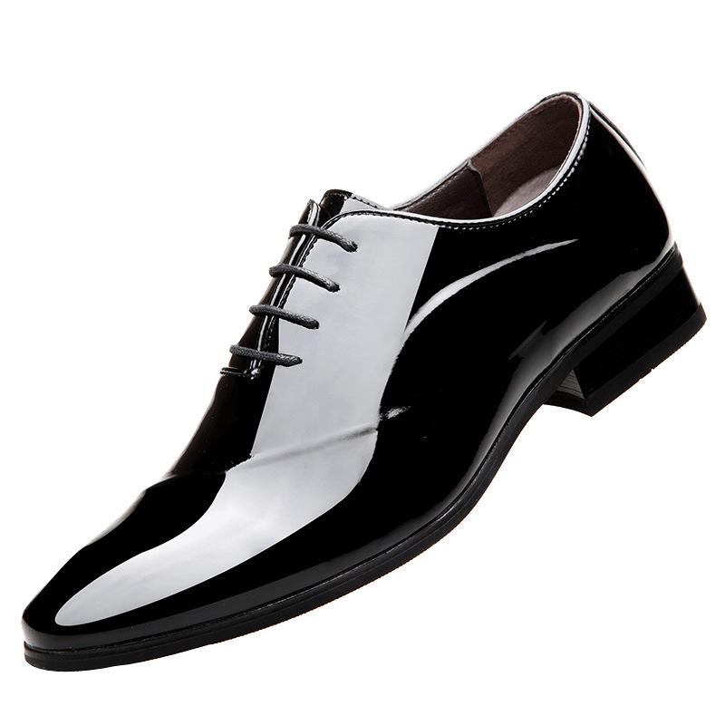 Autumn new men's business dress pointed patent leather shoes youth versatile lace-up large size men's shoes groom wedding shoes