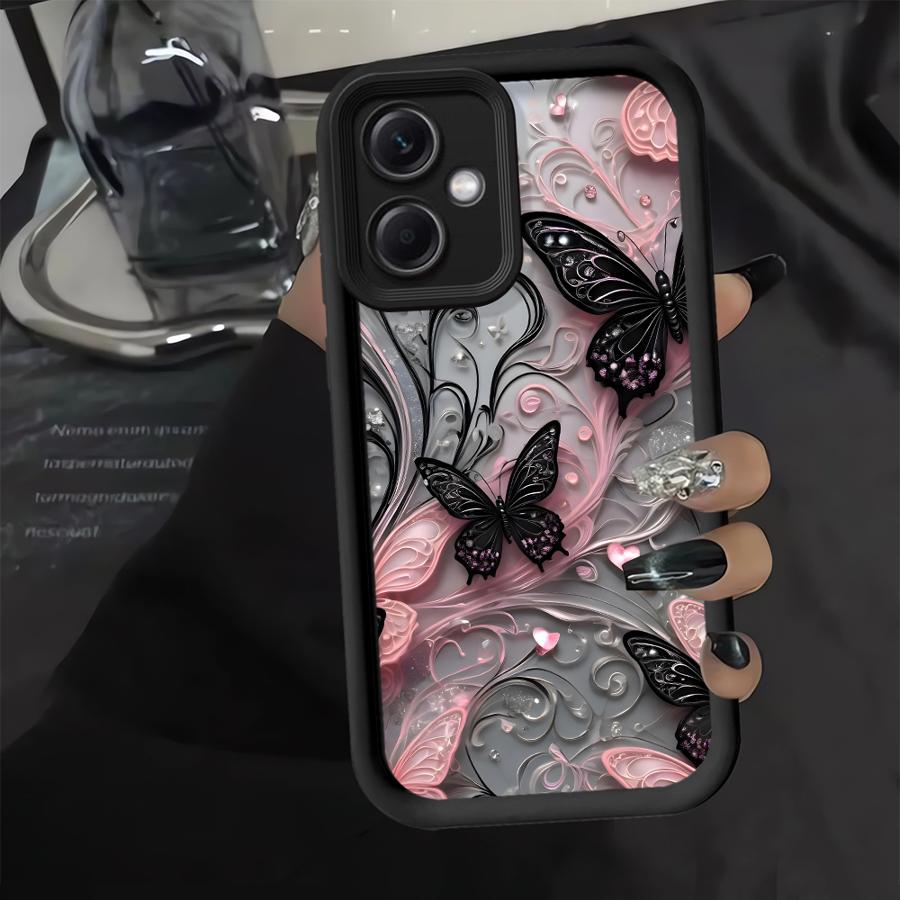 Case for Xiaomi Redmi Note 14 Pro Plus 13C 14C 12s 11 11s 12 A1 A2 A3 A4 Note 13 10 12C Phone Cover Black Butterfly Pattern