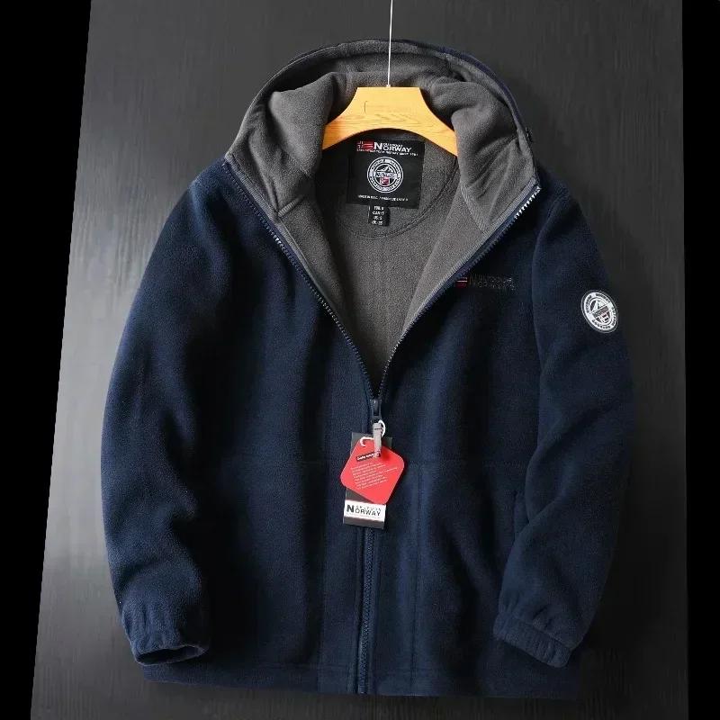 Winter Men's Fleece Jacket British Street Thickened Polar Fleece Hooded Jacket Casual Plus Size Cold-proof Warm Pocket Coat