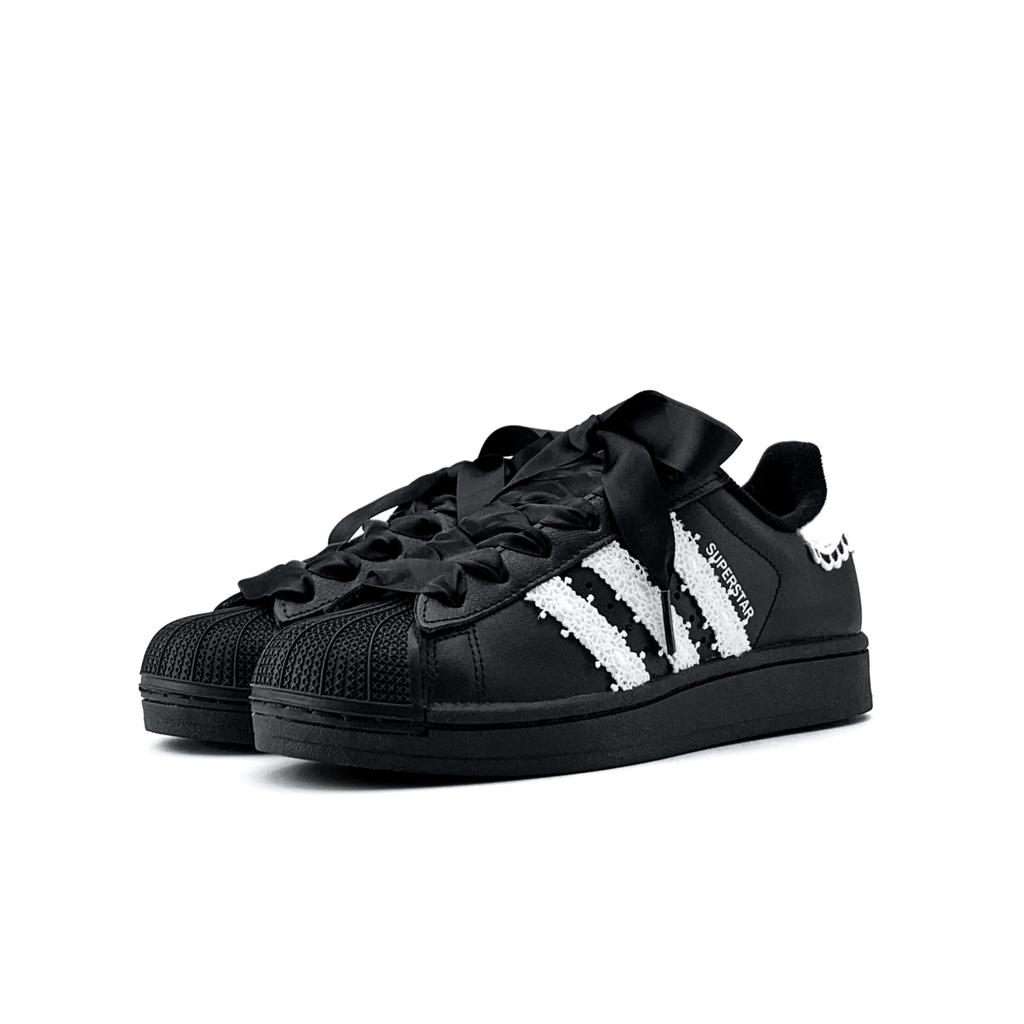 Adidas Originals Superstar 2 Night Star Pattern Abrasion Resistant Low top Skateboard Shoes Women's Black White JI0079(Team581)