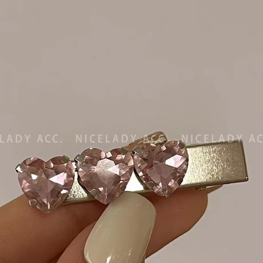 Rosa Strass-Haarspangen-Set: Legierung Silber Pony und Entenschnabel-Klammern